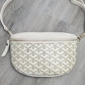 NO. 18 BOUTIQUE GENUINE LEATHER UPCYCLED ECRU GOYARD PRINT BELT CROSSBODY BAG